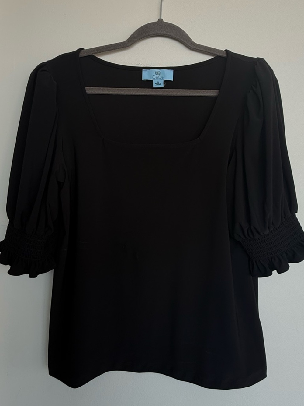 CeCe Black Square Neck Puff Sleeve Blouse